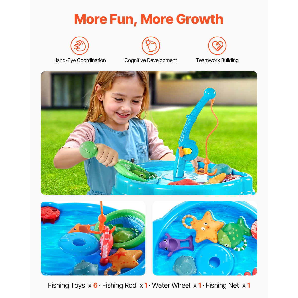 Water Table for Toddlers, Kids Activity Sensory Table, Fish 'n Splash Water Playset with 9PCS Toy Accessories, Summer Water Activity Table with Fishing Game Set for 3+ Years Boys Girls