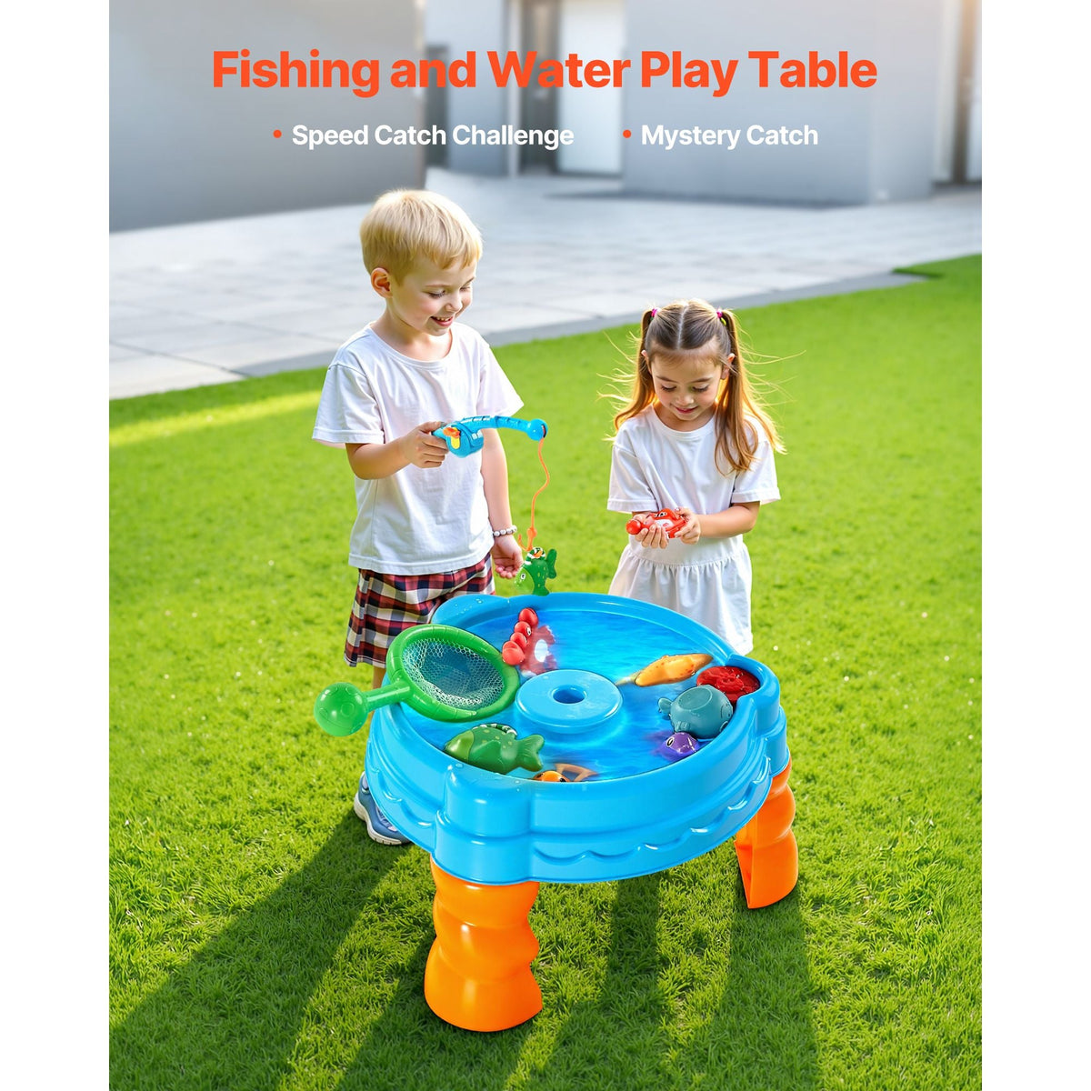 Water Table for Toddlers, Kids Activity Sensory Table, Fish 'n Splash Water Playset with 9PCS Toy Accessories, Summer Water Activity Table with Fishing Game Set for 3+ Years Boys Girls