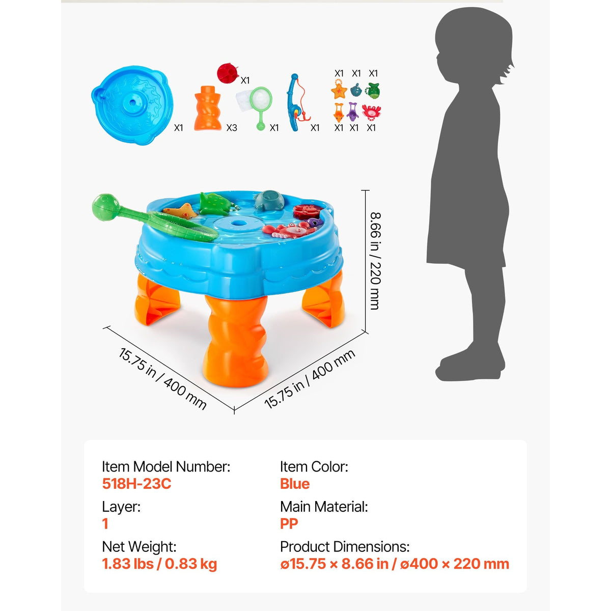 Water Table for Toddlers, Kids Activity Sensory Table, Fish 'n Splash Water Playset with 9PCS Toy Accessories, Summer Water Activity Table with Fishing Game Set for 3+ Years Boys Girls