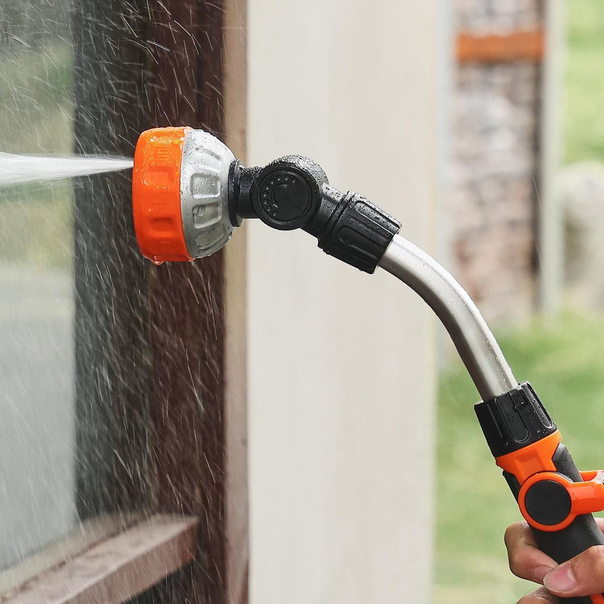 Watering Wand, 15-Inch Heavy Duty Garden Hose Wand with 8 Spray Patterns & 180° Swivel Head, Long Hose Nozzle Sprayer with on/off Thumb Control, Ideal for Hanging Baskets, Shrubs, Garden, Lawn