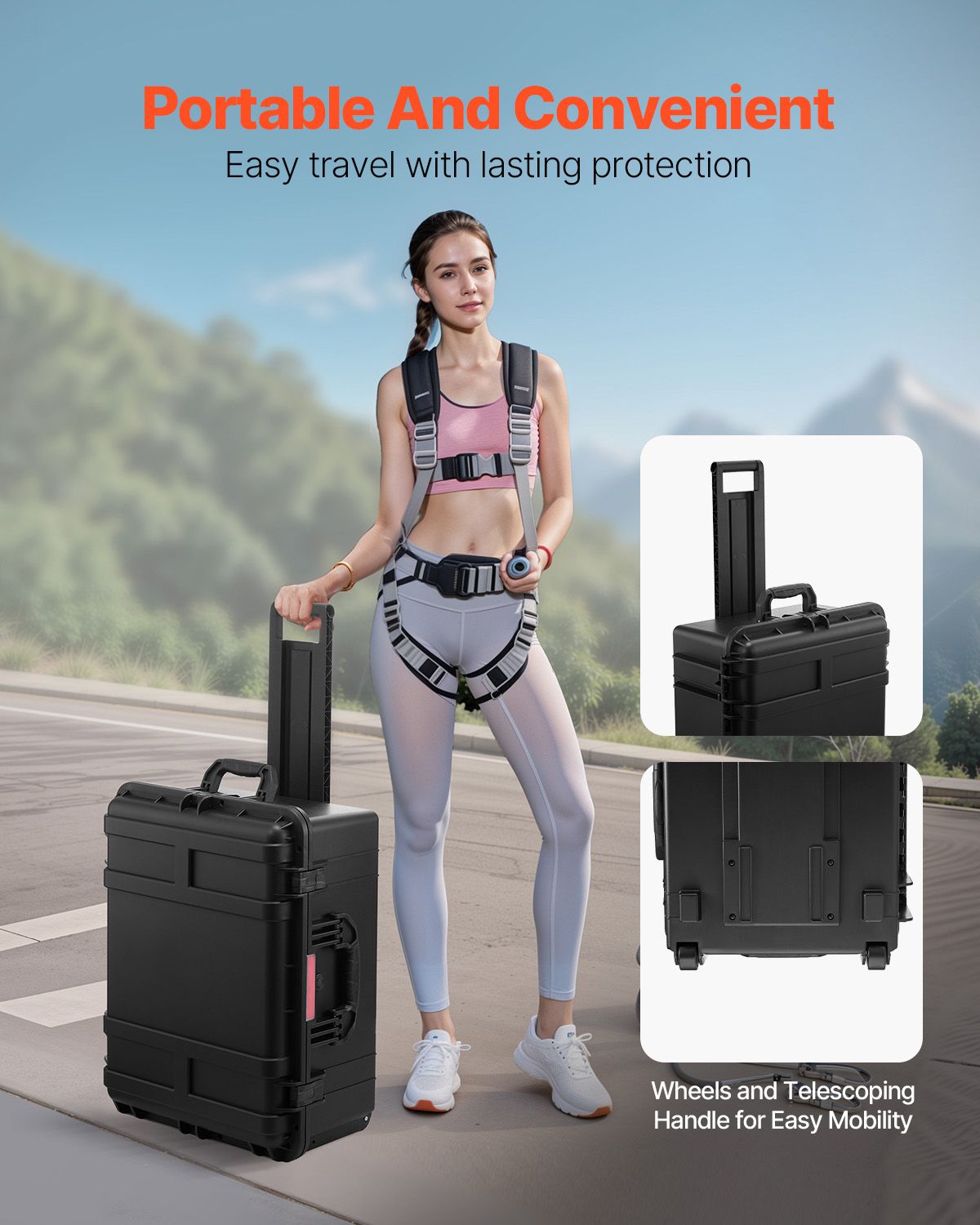 Weatherproof Hard Case, Heavy Duty Protective Dry Box Case with Pre-Cut Foam, Wheels & Retractable Pull Handles for Travel, Hunt, Military, Tactical, IP67 Waterproof Case for Cameras(63x50x32)