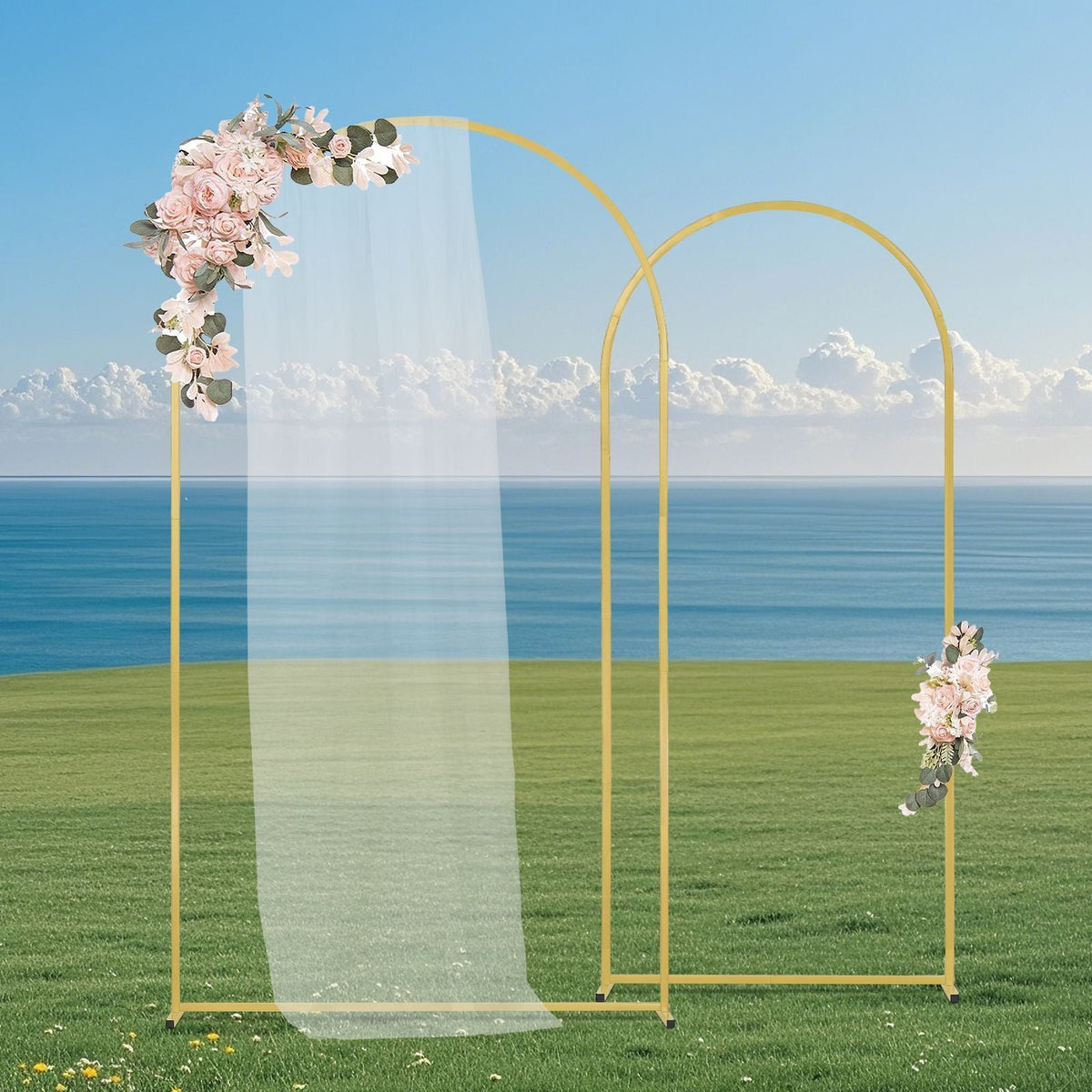 Wedding Arch Backdrop Stand, 7.2FT & 6FT, Set of 2 Stand with Case Connection & Chassis Crossbar Design, Easy-to-Assemble Gold Stand with Premium Metal, Fit for Birthday, Celebration, Holiday