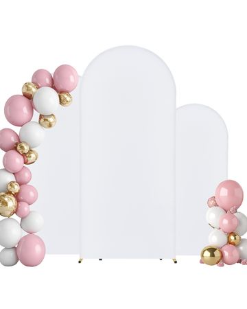 Wedding Arch Backdrop Stand, Set of 3, Metal Stable Stand with Case Connection & Chassis Crossbar Design, Easy-to-Assemble Gold Stand with Premium Gauze, Fit for Birthday, Celebration, Holiday