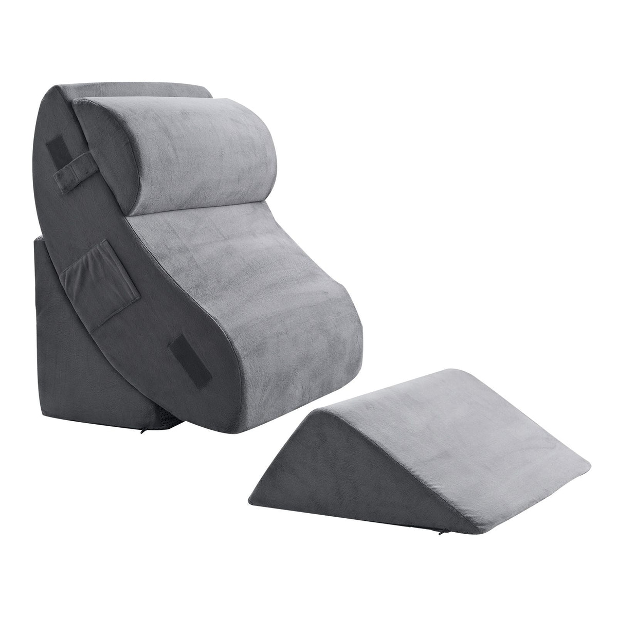 Wedge Pillow for Sleeping, 4 Pcs Adjustable Orthopedic Bed Wedge Set, Support Leg Neck Shoulder, Post Surgery Pillow for Back Pain, Acid Reflux, Snoring Relief, Sitting up in Bed, Dark Grey