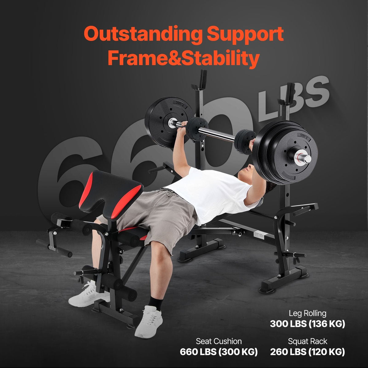 Weight Bench, Multi-Functional Adjustable Weight Bench Press for Full Body Workout, 660lbs Exercise Sit up Bench for Home Gym Strength Training, Flat Bench with Quick Folding & Fast Adjustment