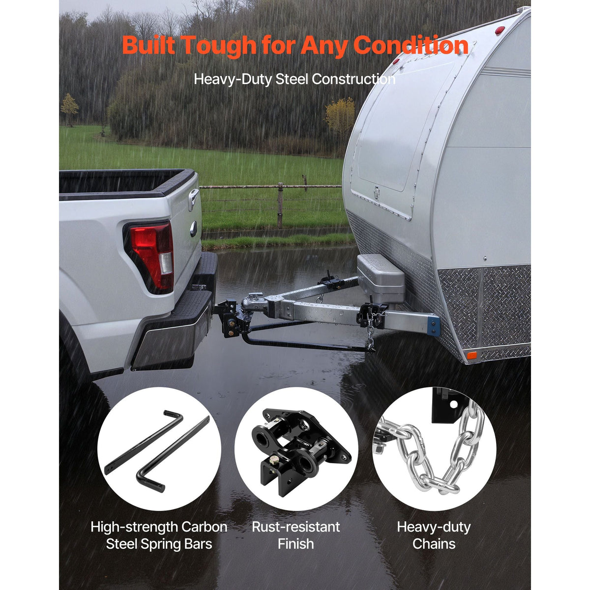 Weight Distribution Hitch, 10000 lbs Max Towing & 1000 lbs Max Tongue, Weight Distributing Hitches Kit Includes 2 in Shank and 2-5/16 in Ball, Load Leveling Hitch for Trailers, Black