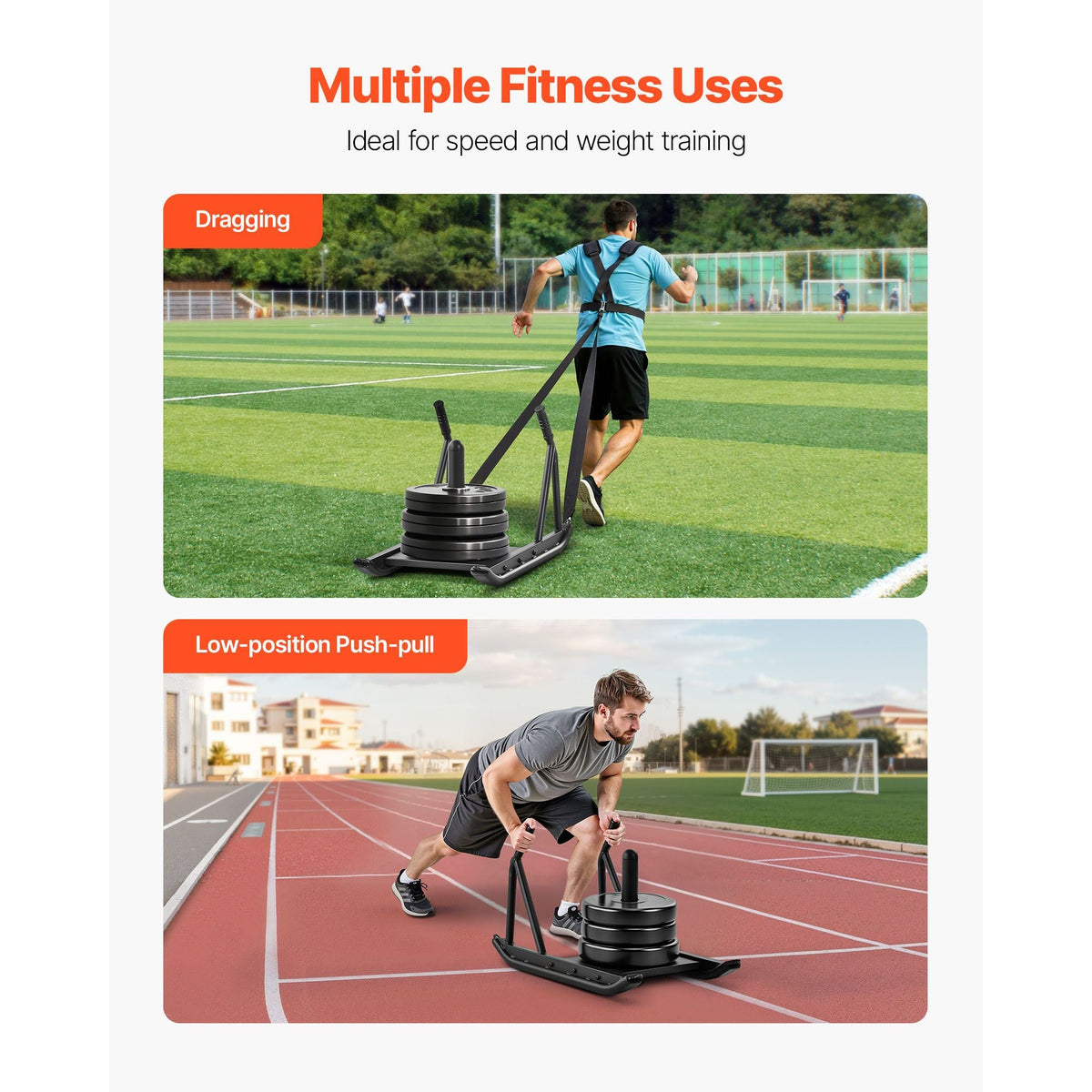 Weight Sled, Steel Power Sled, Fitness Strength Training Sleds for Athletic Exercise Speed Improvement, Workout Fitness Equipment with Handle, Compatible with 1/2 in Weight Plates, Black