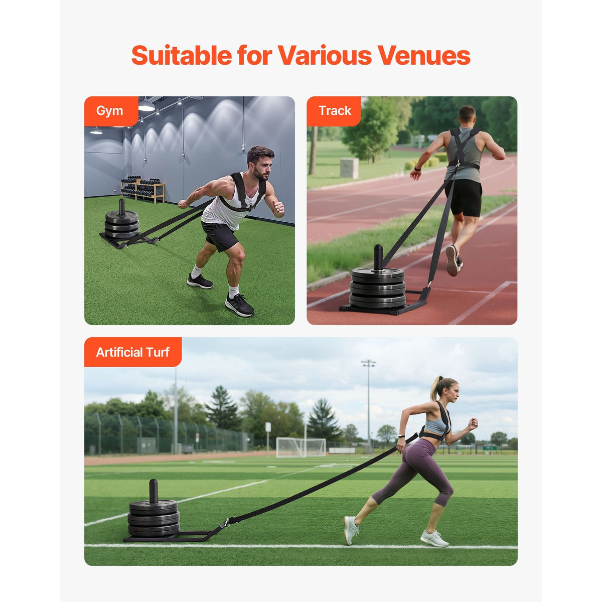 Weight Sled, Steel Power Sled, Fitness Strength Training Sleds for Athletic Exercise Speed Improvement, Workout Fitness Equipment with Harness, Compatible with 1/2 in Weight Plates, Black
