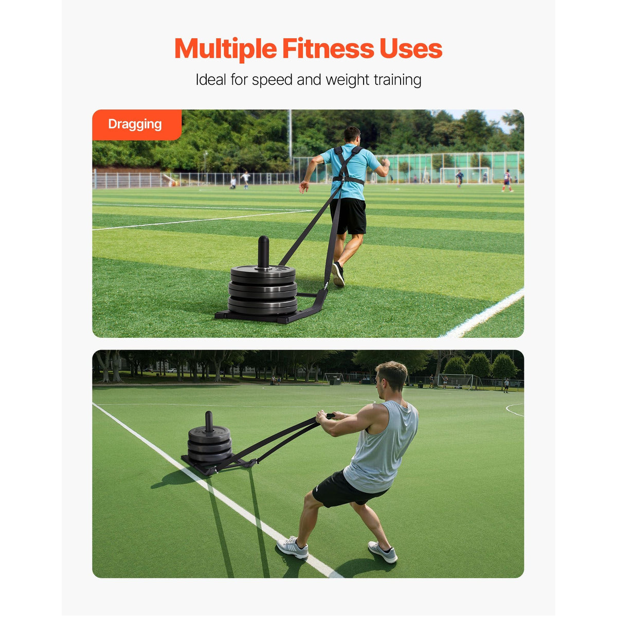 Weight Sled, Steel Power Sled, Fitness Strength Training Sleds for Athletic Exercise Speed Improvement, Workout Fitness Equipment with Harness, Compatible with 1/2 in Weight Plates, Black