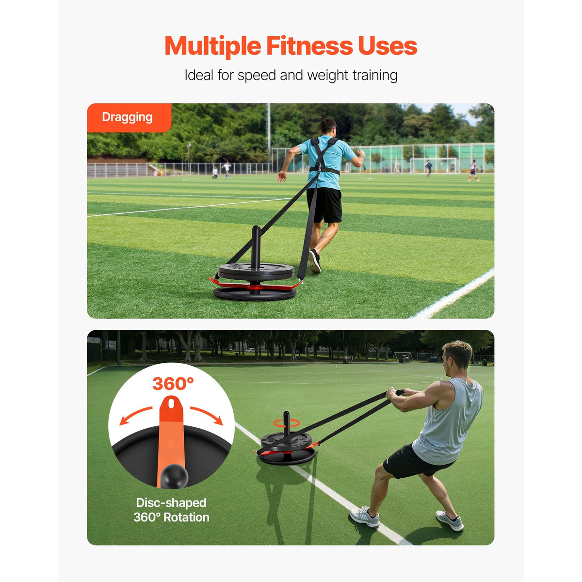 Weight Sled, Steel Power Sled, Fitness Strength Training Sleds for Athletic Exercise Speed Improvement, Workout Fitness Equipment with Harness, Compatible with 2 in Weight Plate, Orange & Black