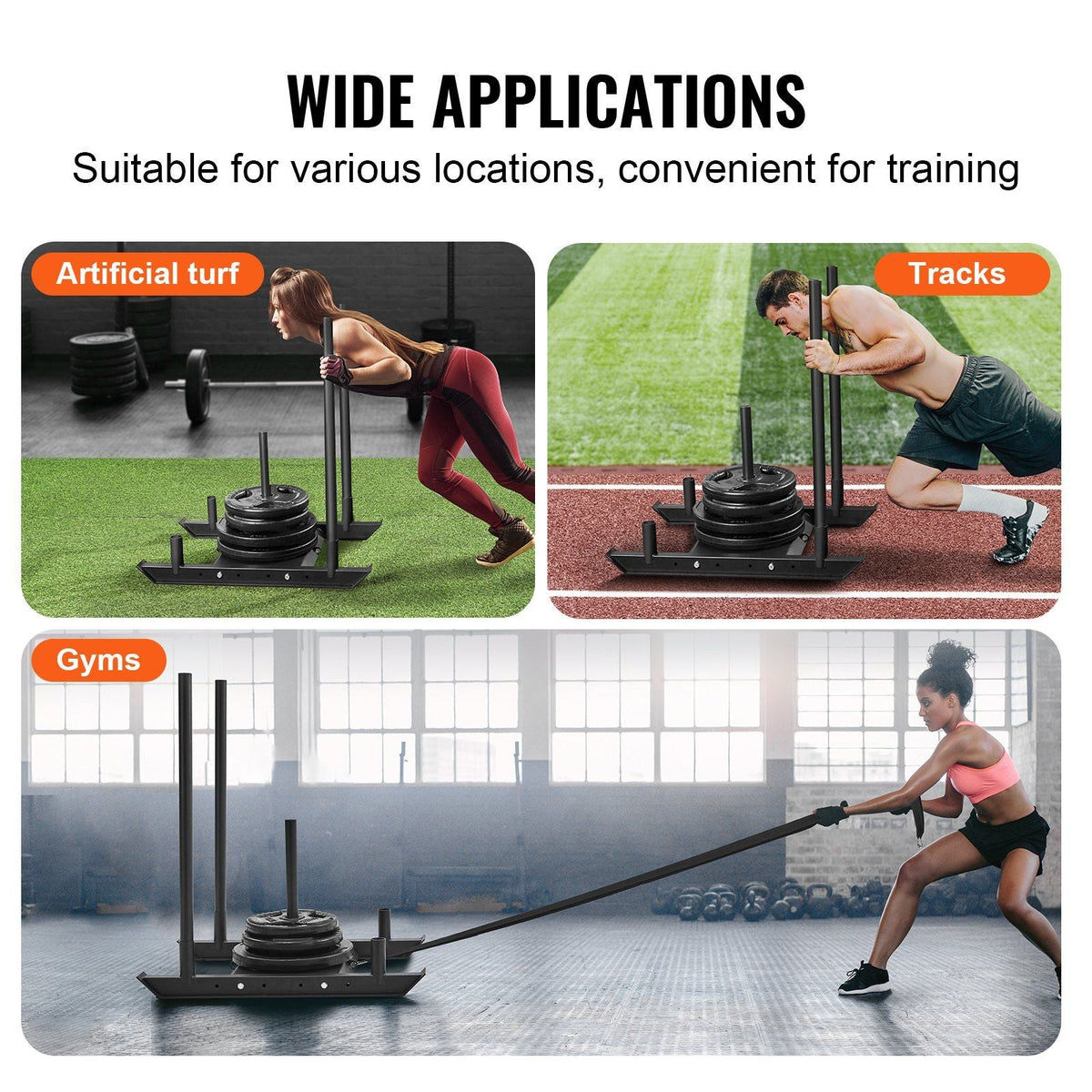 Weight Training Sled, Pull Push Power Sled, Fitness Strength Resistance Training, Steel Workout Equipment for Athletic Exercise & Speed Improvement, Suitable for 2" Weight Plate, Black