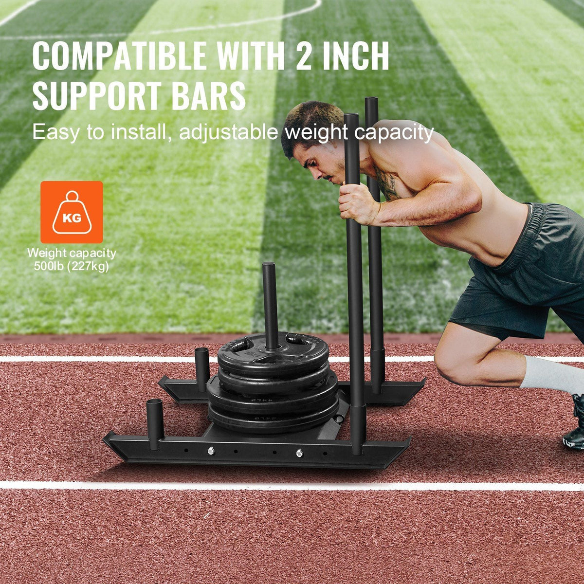 Weight Training Sled, Pull Push Power Sled, Fitness Strength Resistance Training, Steel Workout Equipment for Athletic Exercise & Speed Improvement, Suitable for 2" Weight Plate, Black