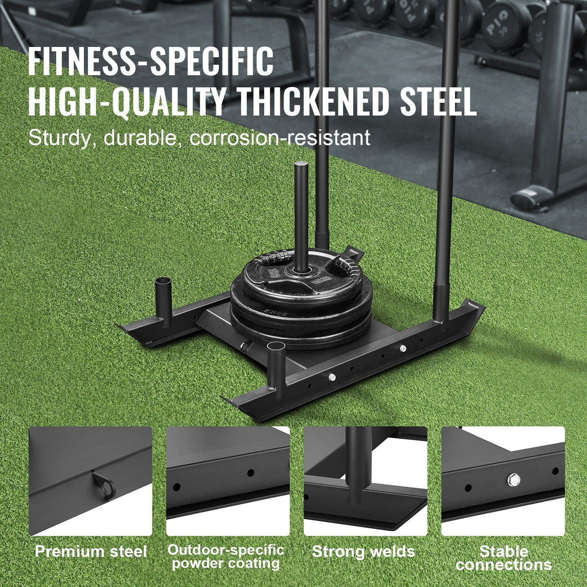 Weight Training Sled, Pull Push Power Sled, Fitness Strength Resistance Training, Steel Workout Equipment for Athletic Exercise & Speed Improvement, Suitable for 2" Weight Plate, Black