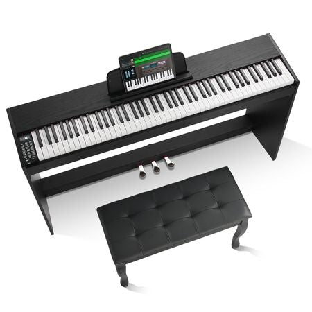 Weighted Digital Piano, 88 Key Fully Weighted Keys, Dual Keyboard & Speakers Simple Cabinet Bracket with Twin Bench Headphone 200 Tones & Rhythms, Support Bluetooth/USB/MIDI, for Teachers Lesson