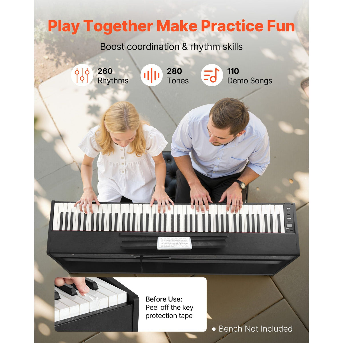 Weighted Digital Piano, 88 Keys Fully Weighted, Electric Piano Keyboard with Furniture Stand, Power Adapter, Triple Pedal, Record Function, 280 Tones, Wireless Connection, for Beginners, Black