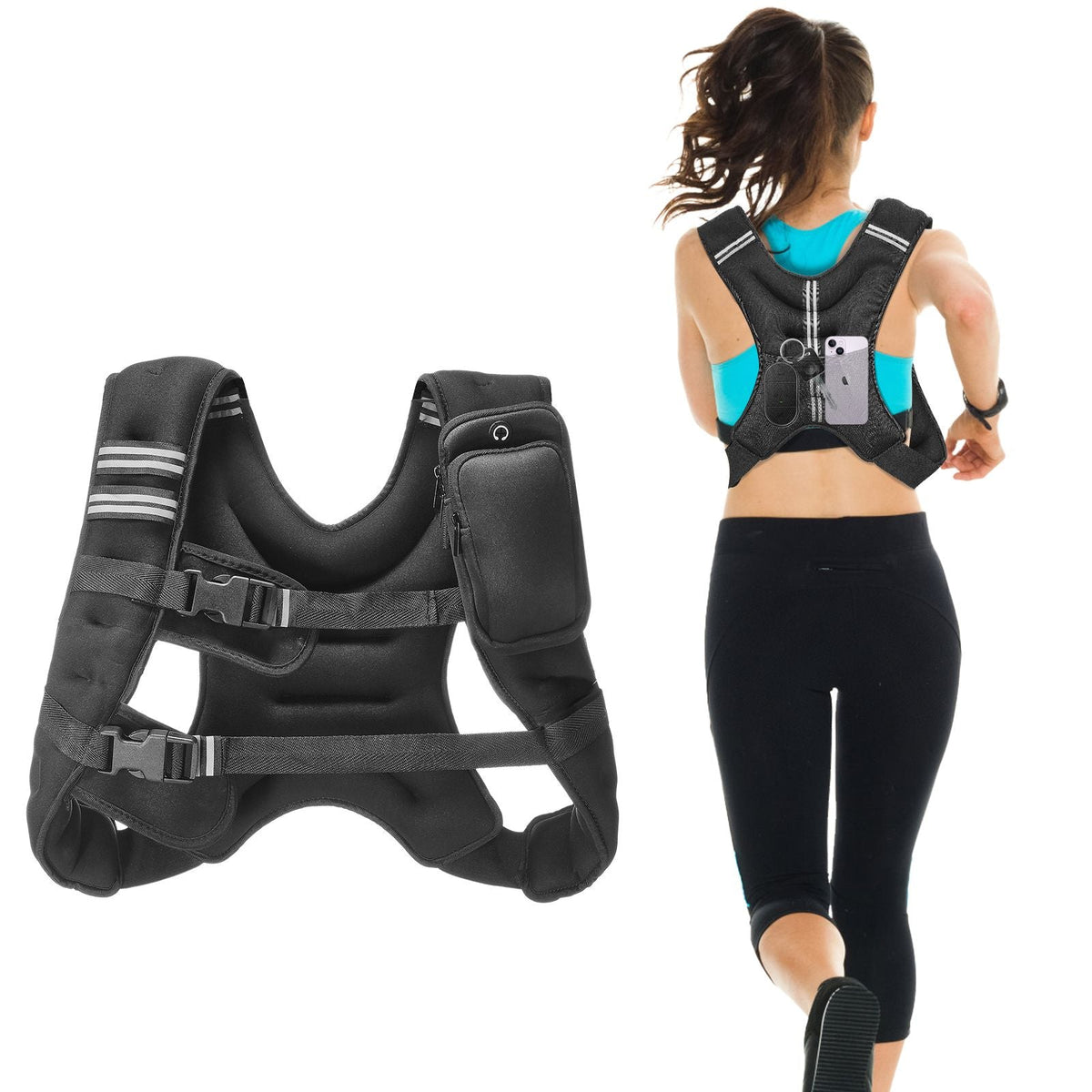 Weighted Vest, 12 lbs Weight Vest with Reflective Stripe, Adjustable Buckle Body Weight Vest for Men Women, Workout Equipment for Strength Training, Running, Jogging, Fitness, and Weight Loss