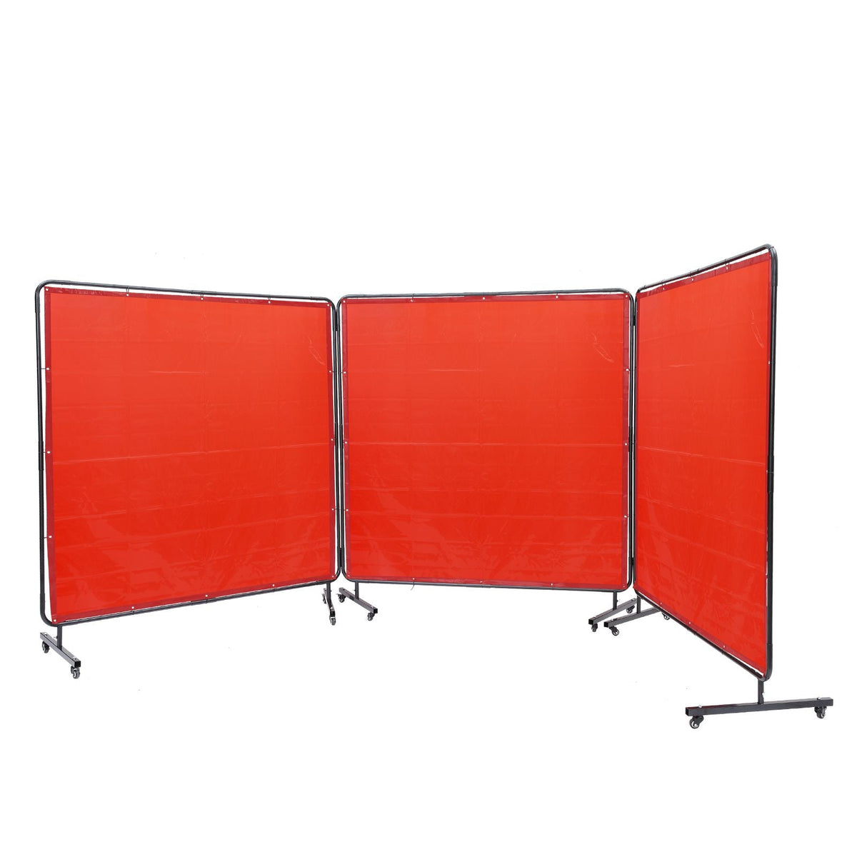 Welding Screen with Frame, 6' x 6' 3 Panel Welding Curtain Screens, Flame-Resistant Vinyl Welding Protection Screen on 12 Swivel Wheels (6 Lockable), Moveable & Professional for Workshop, Red