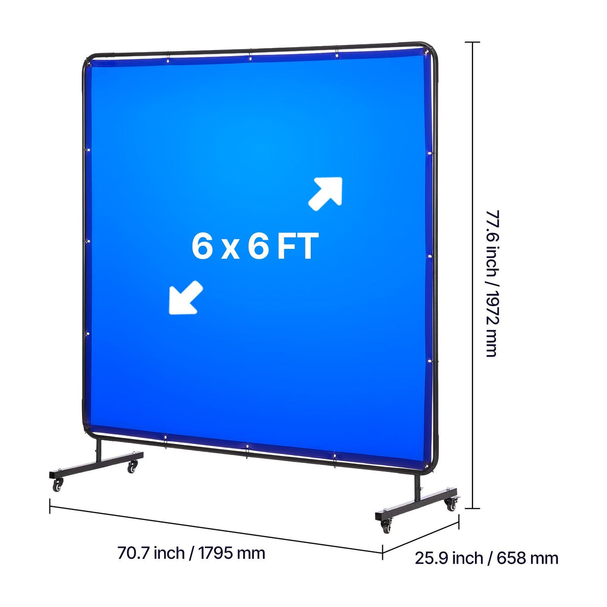 Welding Screen with Frame, 6 x 6 FT Welding Curtain Screen, Flame-Resistant Vinyl Safety Protection Screens with Lockable Swivel Wheels & 6-Level UV Protection for Workshop/Industrial Use, Blue