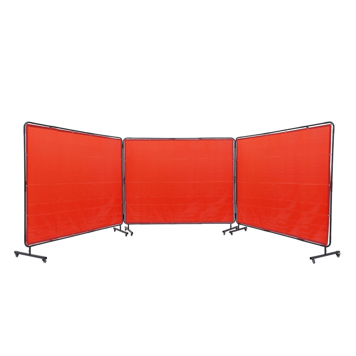 Welding Screen with Frame, 6' x 8' 3 Panel Welding Curtain Screens, Flame-Resistant Vinyl Welding Protection Screen on 12 Swivel Wheels (6 Lockable), Moveable & Professional for Workshop, Red