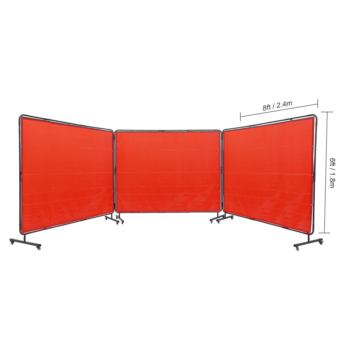 Welding Screen with Frame, 6' x 8' 3 Panel Welding Curtain Screens, Flame-Resistant Vinyl Welding Protection Screen on 12 Swivel Wheels (6 Lockable), Moveable & Professional for Workshop, Red