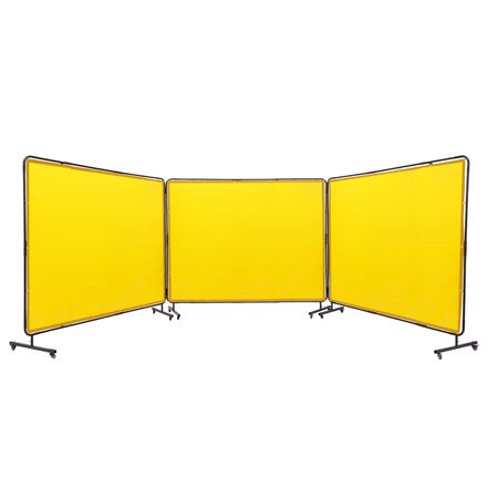 Welding Screen with Frame, 6' x 8' 3 Panel Welding Curtain Screens, Flame-Resistant Vinyl Welding Protection Screen on 12 Swivel Wheels (6 Lockable), Moveable & Professional for Workshop, Yellow