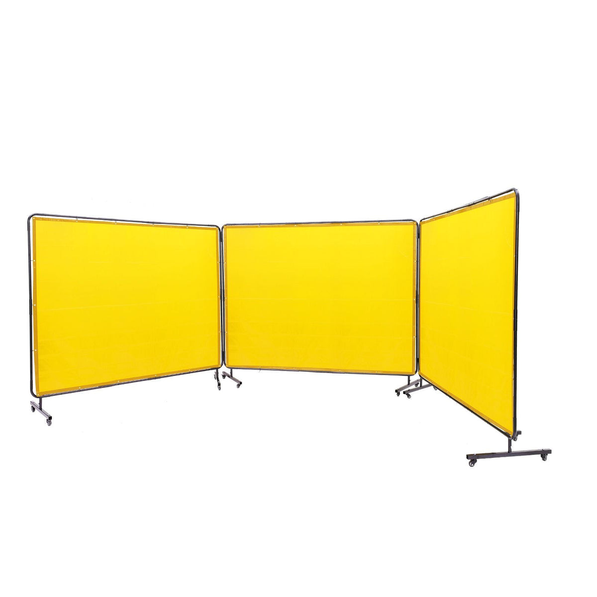 Welding Screen with Frame, 6' x 8' 3 Panel Welding Curtain Screens, Flame-Resistant Vinyl Welding Protection Screen on 12 Swivel Wheels (6 Lockable), Moveable & Professional for Workshop, Yellow