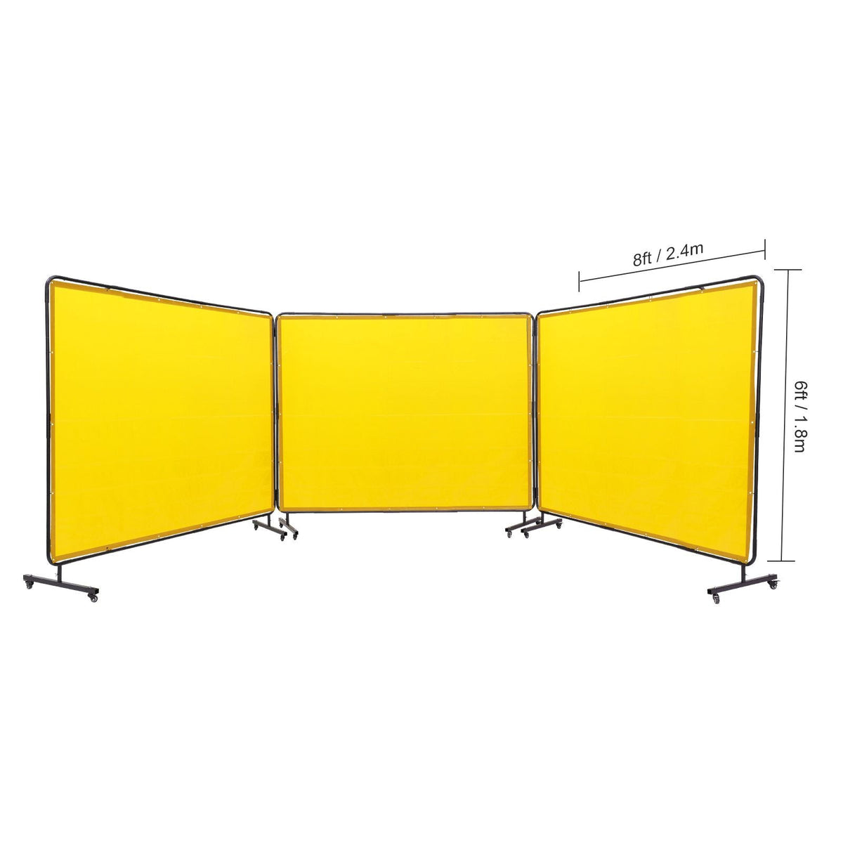 Welding Screen with Frame, 6' x 8' 3 Panel Welding Curtain Screens, Flame-Resistant Vinyl Welding Protection Screen on 12 Swivel Wheels (6 Lockable), Moveable & Professional for Workshop, Yellow