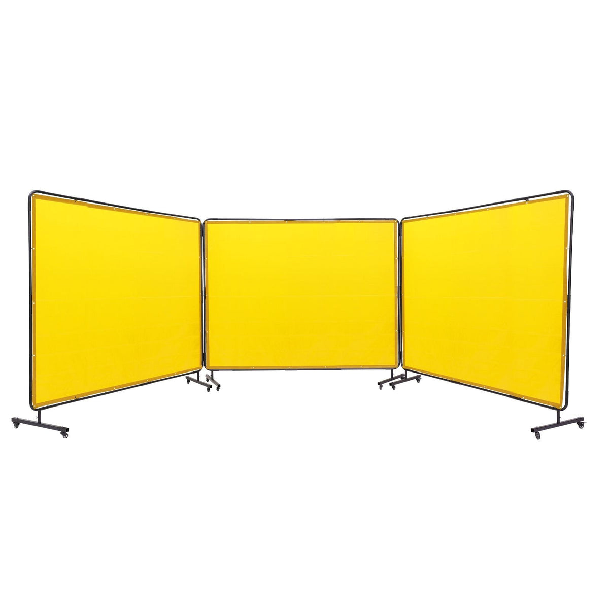 Welding Screen with Frame, 6' x 8' 3 Panel Welding Curtain Screens, Flame-Resistant Vinyl Welding Protection Screen on 12 Swivel Wheels (6 Lockable), Moveable & Professional for Workshop, Yellow