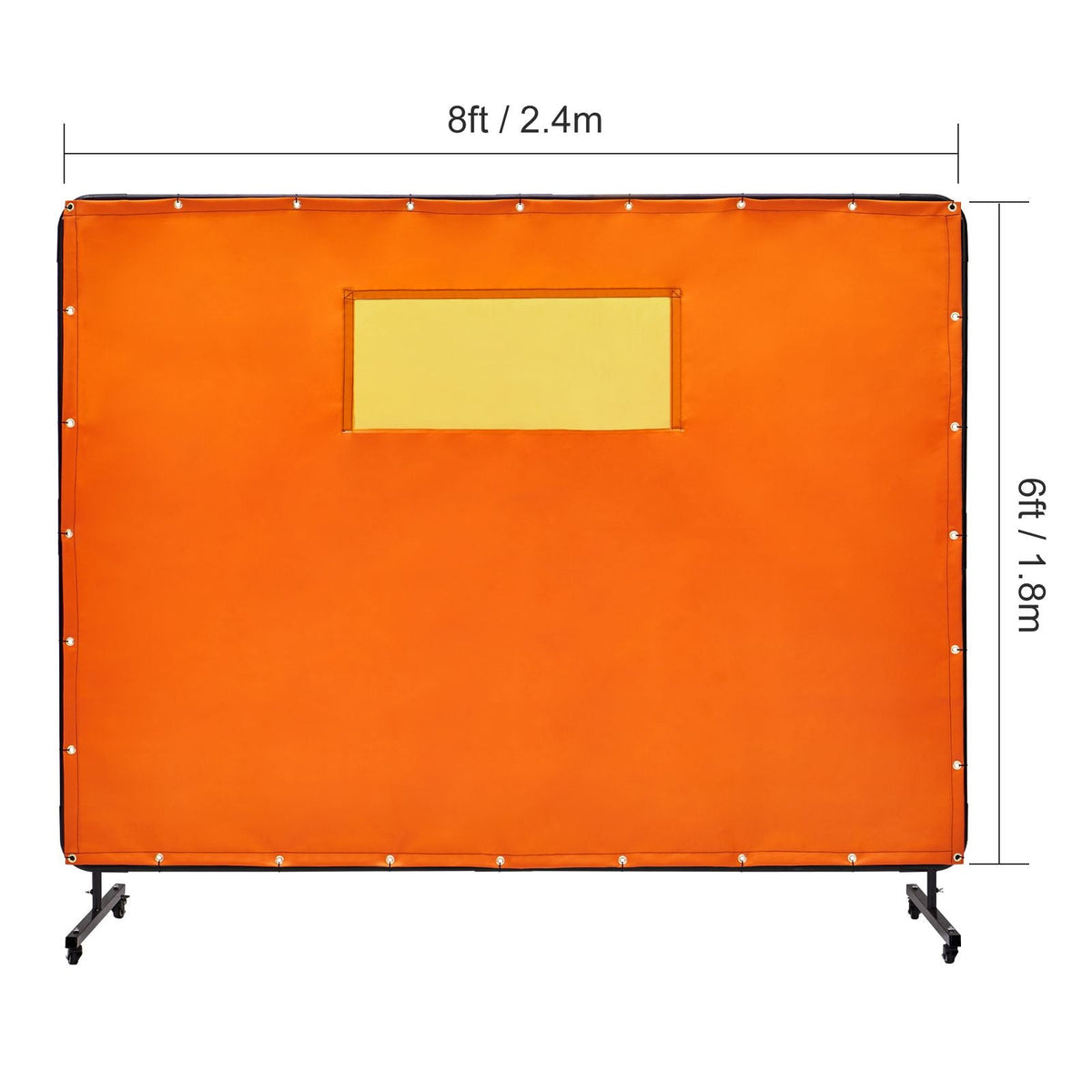 Welding Screen with Frame, 6' x 8' Welding Curtain Screens, Flame-Resistant Vinyl Welding Protection Screen with 4 Swivel Wheels (2 Lockable) & Transparent Window for Workshop/Industrial, Yellow