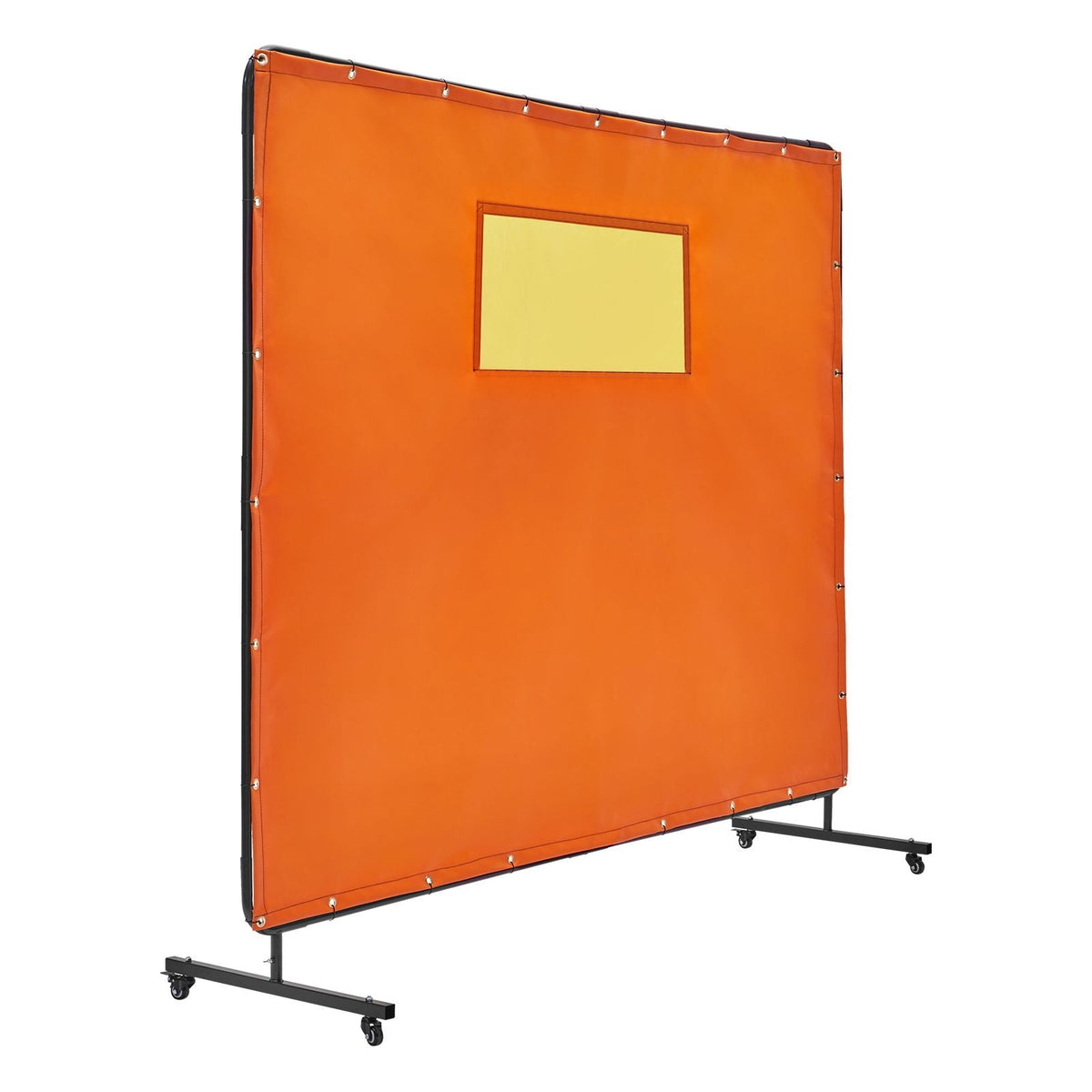 Welding Screen with Frame, 6' x 8' Welding Curtain Screens, Flame-Resistant Vinyl Welding Protection Screen with 4 Swivel Wheels (2 Lockable) & Transparent Window for Workshop/Industrial, Yellow