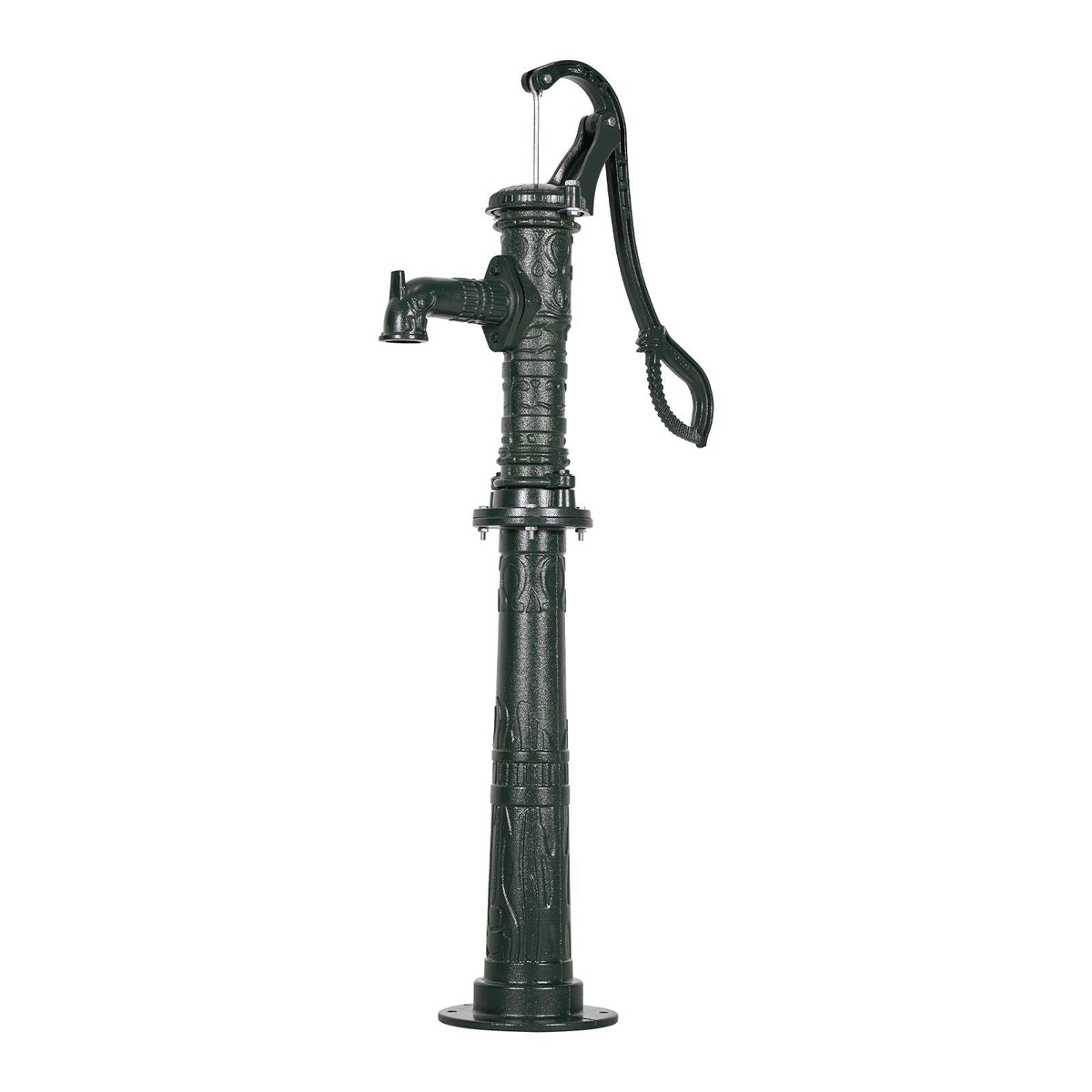 Well Hand Pitcher Pump, 20 ft Max Lift, Antique Cast Iron Manual Hand Water Pump with Heightening Base, NPT 1-1/4 in Connection, Easy Installation, for Outdoor Garden, Pond, Yard, Farm, Green