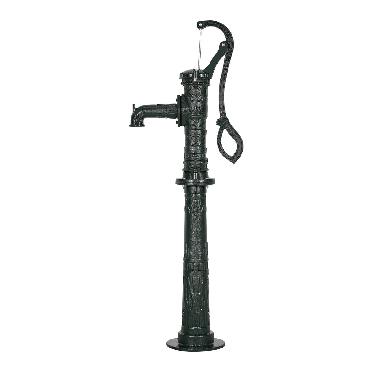 Well Hand Pitcher Pump, 20 ft Max Lift, Antique Cast Iron Manual Hand Water Pump with Heightening Base, NPT 1-1/4 in Connection, Easy Installation, for Outdoor Garden, Pond, Yard, Farm, Green