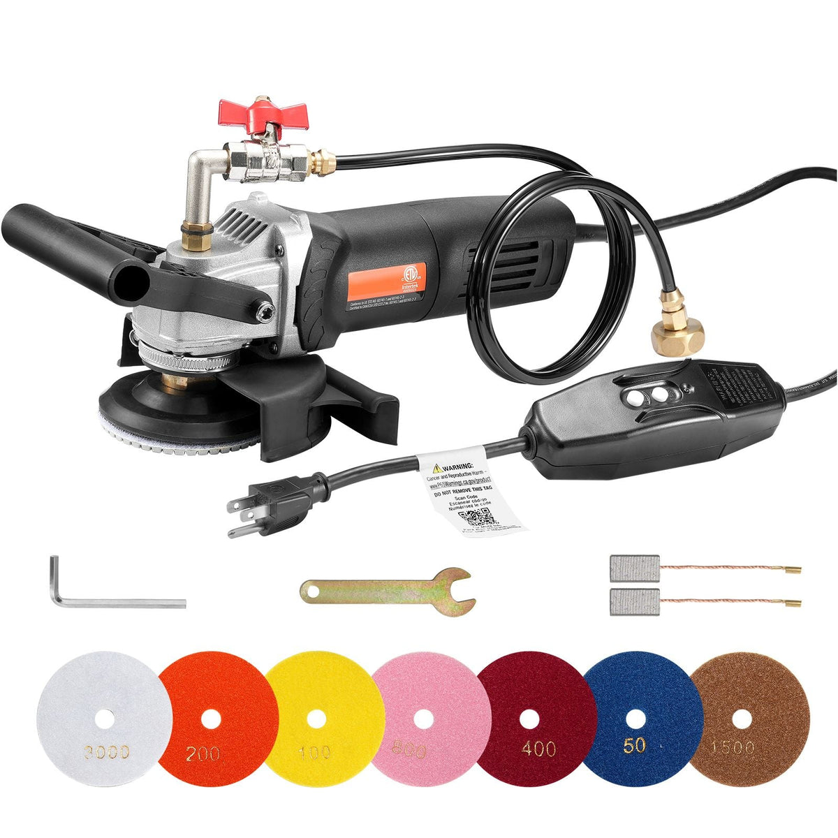 Wet Polisher 800W, 4" Concrete Grinder with 6 Variable Speed and 7 Polishing Kits, Wet Grinder Machine for Marble, Granite, Stone, Rock, Tile, Equipped with a GFCI Switch, (1000 - 4000 RPM)