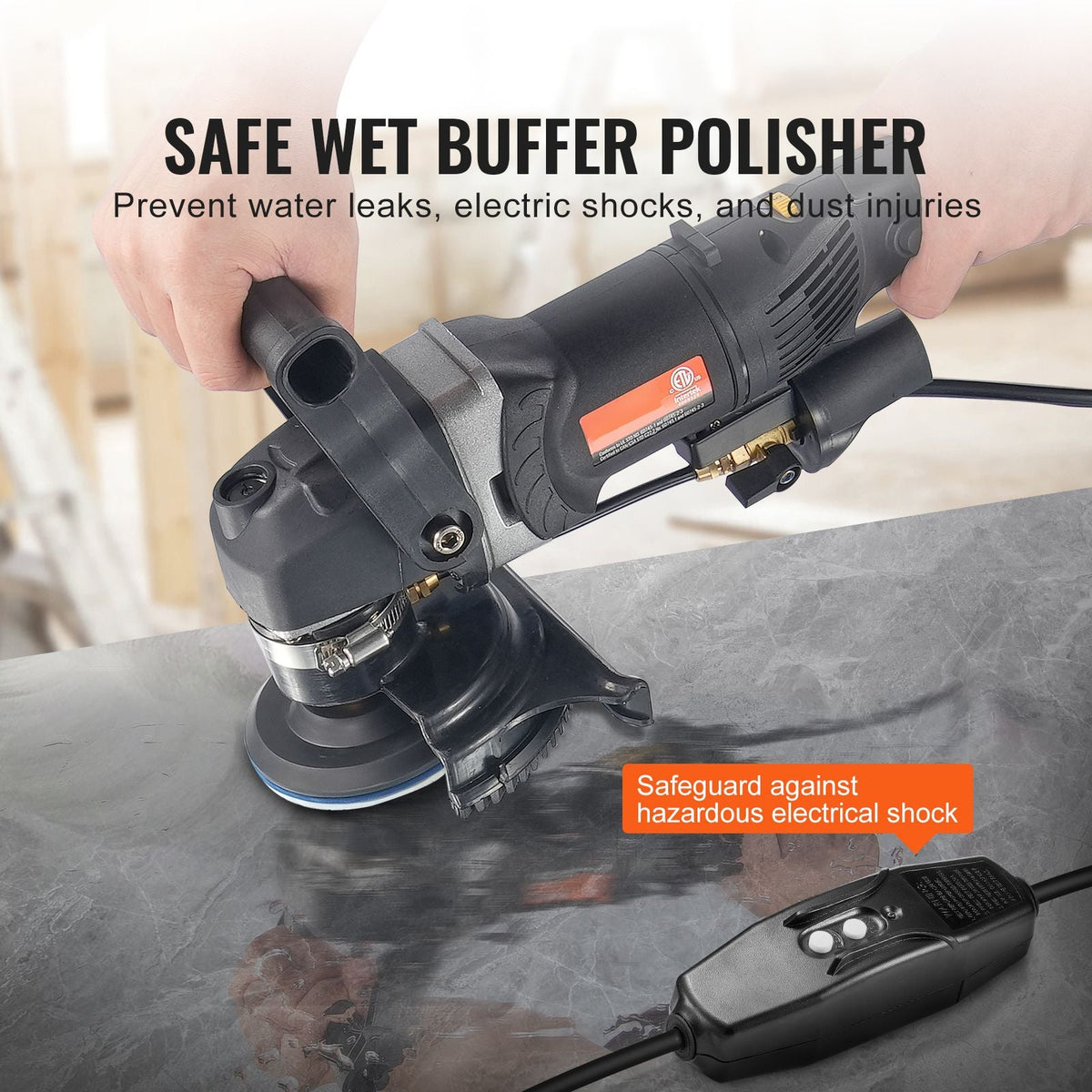 Wet Polisher 800W, 4" Concrete Grinder with 6 Variable Speed and 7 Polishing Kits, Wet Grinder Machine for Marble, Granite, Stone, Rock, Tile, Equipped with a GFCI Switch, (700 - 3000 RPM)