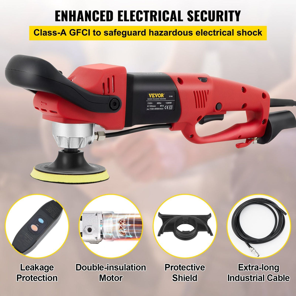 Wet Polisher Grinder, 6 Variable Speed Buffing Machine & 8PCS Polishing Kit, with 4" & 5" Diamond Polishing Pads, Splash Shield, Concrete Stone Tool for Ceramic Tile Marble Stone Countertop