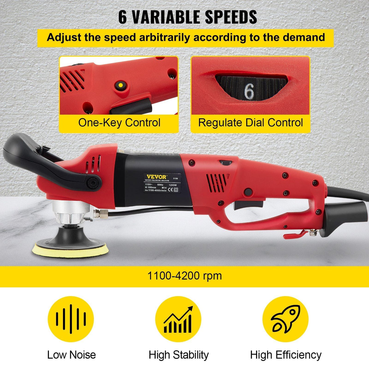 Wet Polisher Grinder, 6 Variable Speed Buffing Machine & 8PCS Polishing Kit, with 4" & 5" Diamond Polishing Pads, Splash Shield, Concrete Stone Tool for Ceramic Tile Marble Stone Countertop