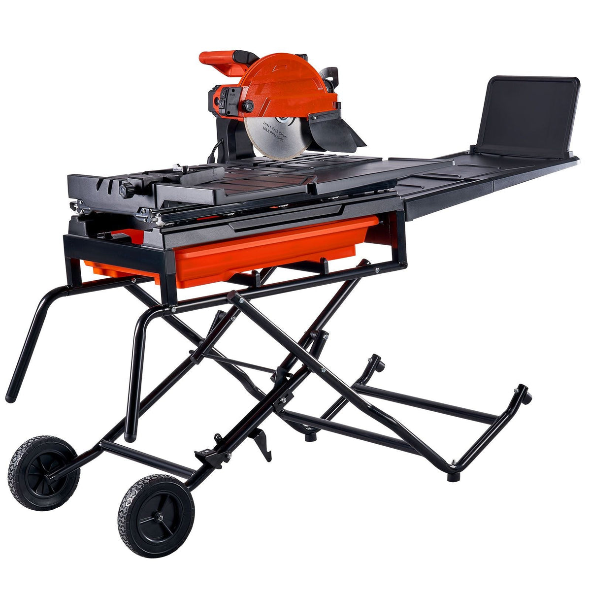 Wet Tile Saw with Stand, 10-inch 65Mn Steel Blade, 4500 RPM Motor, Tile Cutter Wet Saw with Water Reservoir and Casters, 0-45 Degrees Miter Angle for Cutting Tiles, Floor Tiles, and Stones