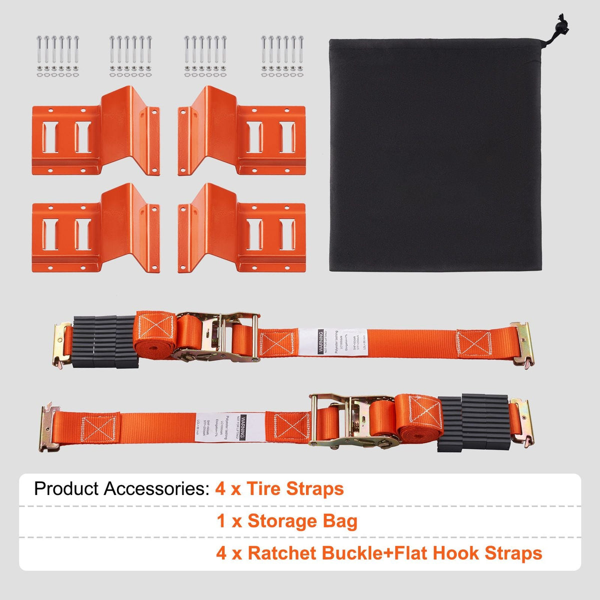 Wheel Chock Tie Down Kit, 2" x 96" Tie Down Strap Kit, Heavy Duty Trailer Tie Down System for 10"-23" Wheels, ATV, UTV, Trailer, Mower, Wheel Chock & Tie-Down Accessories, 4-Pack