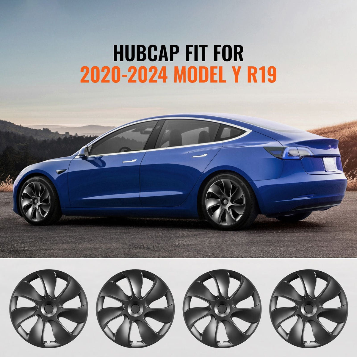 Wheel Rim Cover Hubcaps, 19 in, 2021-2023 Model Y Fully Fit Hubcap with Snap, Guard Tape & Valve Nozzle Hole, ABS & PC Hubcap with High Rigidity & Less Wind Drag, Fits for All Weather Use