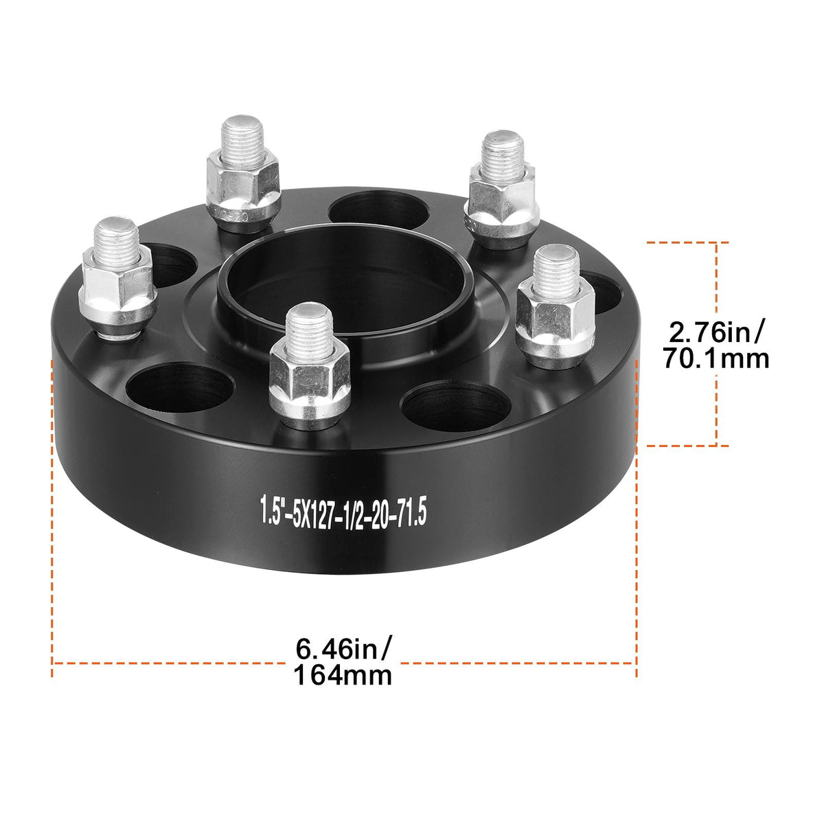 Wheel Spacers, 1.5" 5"x5.5" Wheel Adapters, 5 Lug Forged Spacer, 71.5 mm Bore Hubcentric M1/2-20 Studs Spacers, Fit for Jeep Journey, WRANGLER JK JKU, Commander XK, Marquis, 4 PCS Black