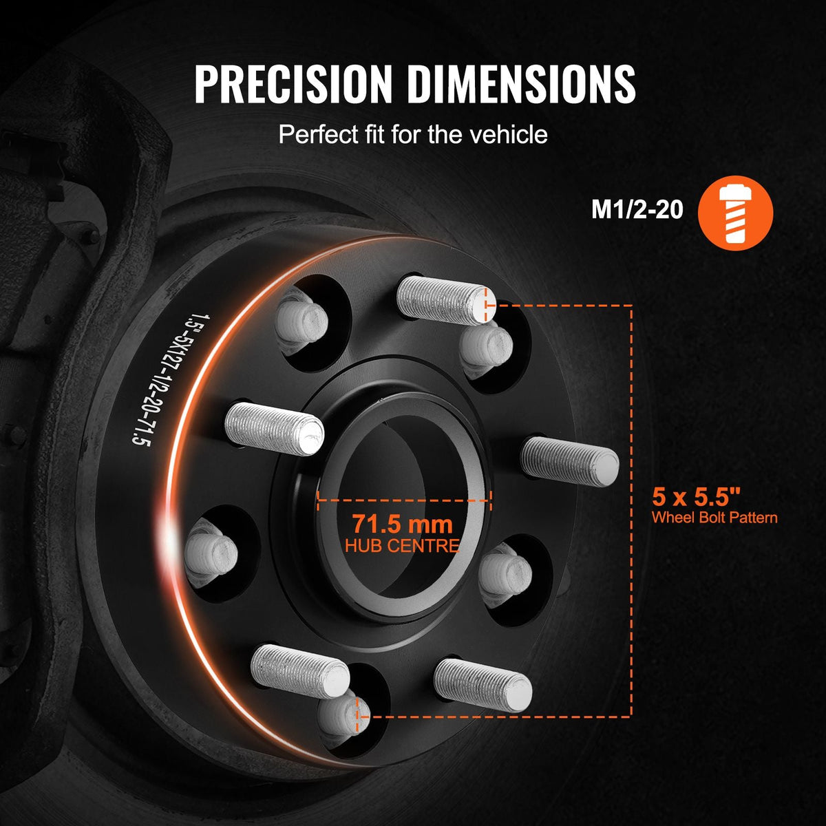 Wheel Spacers, 1.5" 5"x5.5" Wheel Adapters, 5 Lug Forged Spacer, 71.5 mm Bore Hubcentric M1/2-20 Studs Spacers, Fit for Jeep Journey, WRANGLER JK JKU, Commander XK, Marquis, 4 PCS Black