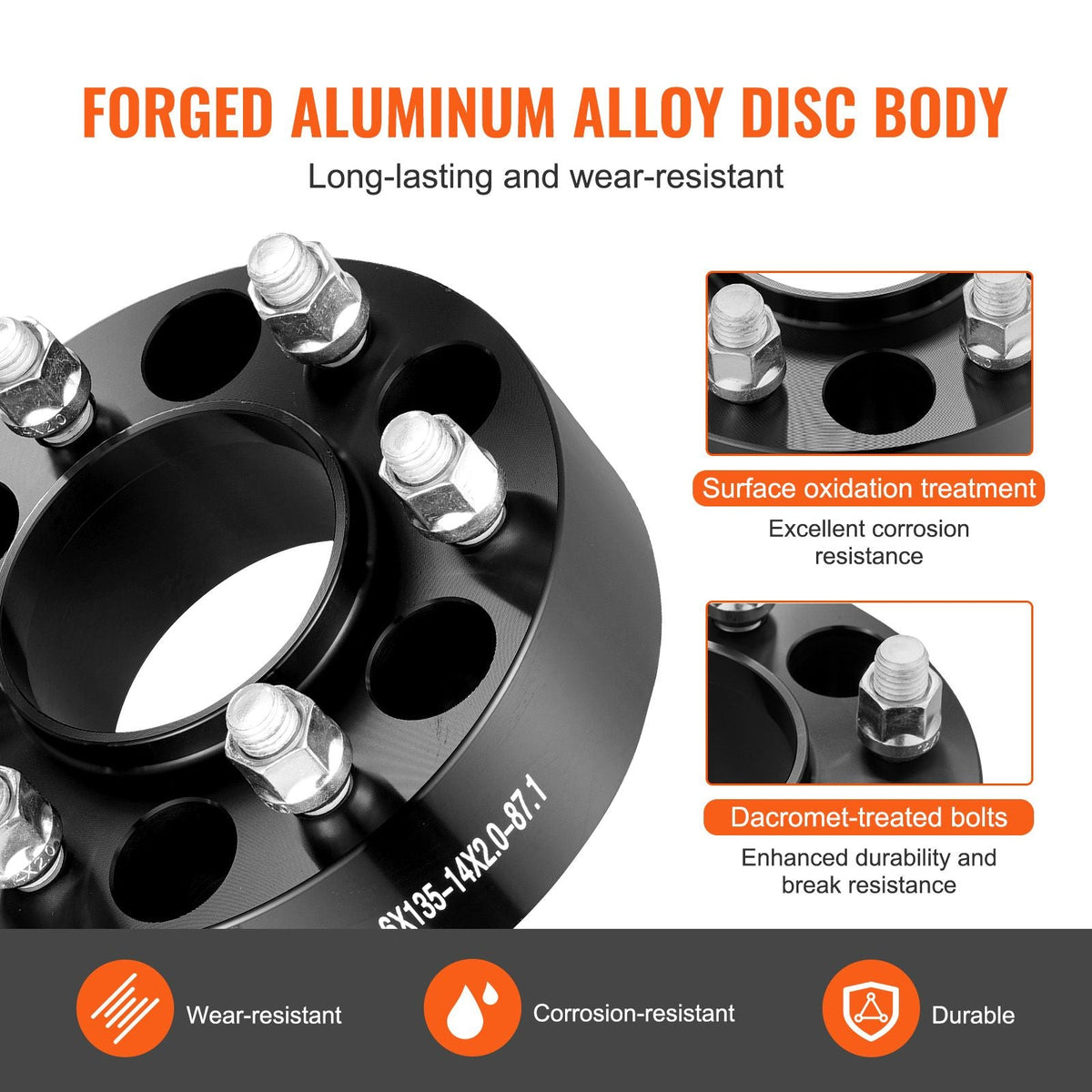 Wheel Spacers, 2" 6"x5.3" Wheel Adapters, 6 Lug Forged Spacer, 87.1 mm Bore Hubcentric M14 x2 Studs Spacers, Fit for Ford Expedition, F150, Lincoln Navigator, 4 PCS Black