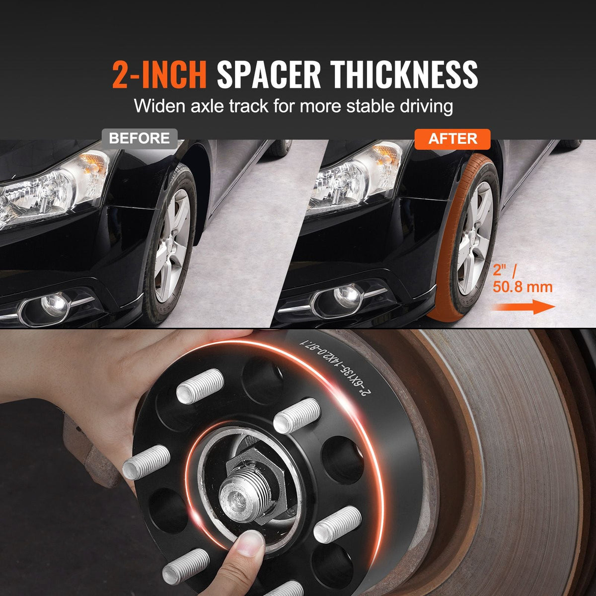 Wheel Spacers, 2" 6"x5.3" Wheel Adapters, 6 Lug Forged Spacer, 87.1 mm Bore Hubcentric M14 x2 Studs Spacers, Fit for Ford Expedition, F150, Lincoln Navigator, 4 PCS Black