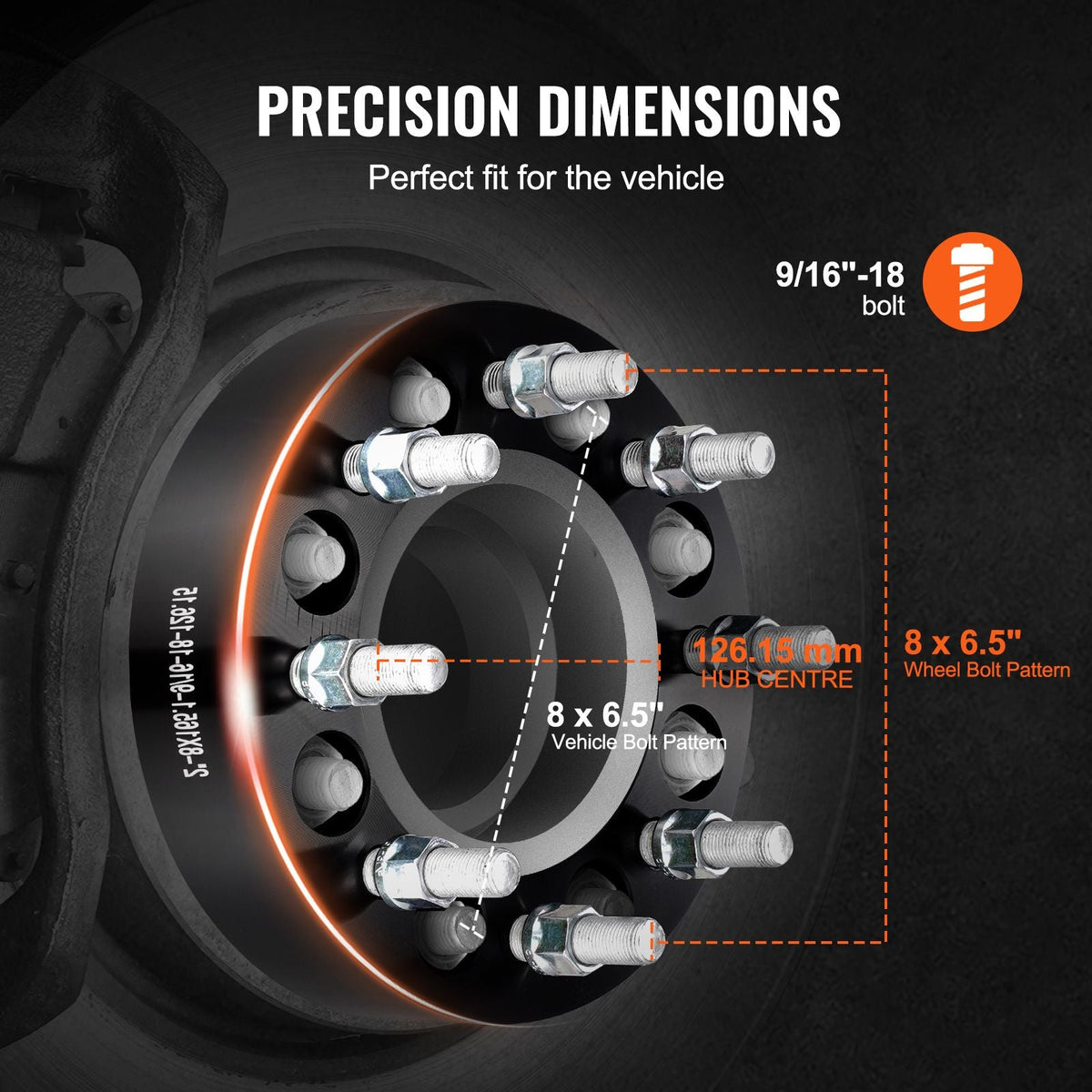 Wheel Spacers, 2" 8"x6.5" Wheel Adapters, 8 Lug Forged Spacer, 126 mm Bore Hubcentric 9/16"-18 Studs Spacers, Fit for Dodge Ram 2500, Ram 3500 and Ford F250, F350, 2 PCS Black