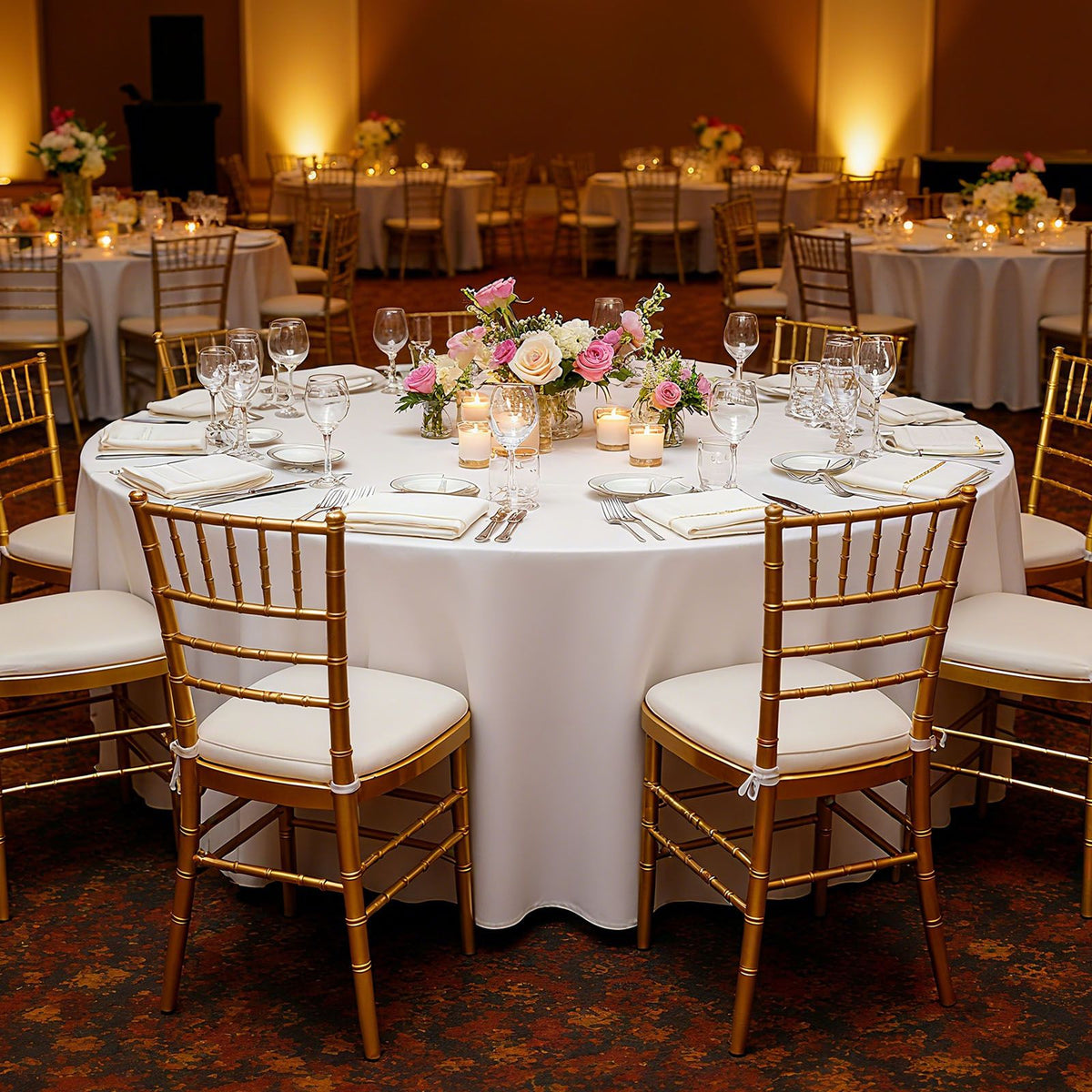 White Round Tablecloths 2 Pack, 120 Inches in Diameter, Stain- & Wrinkle- Resistant, Machine Washable Table Clothes, Polyester Fabric Table Covers for Wedding, Party, Banquet, Formal Events