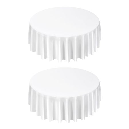 White Round Tablecloths 2 Pack, 120 Inches in Diameter, Stain- & Wrinkle- Resistant, Machine Washable Table Clothes, Polyester Fabric Table Covers for Wedding, Party, Banquet, Formal Events