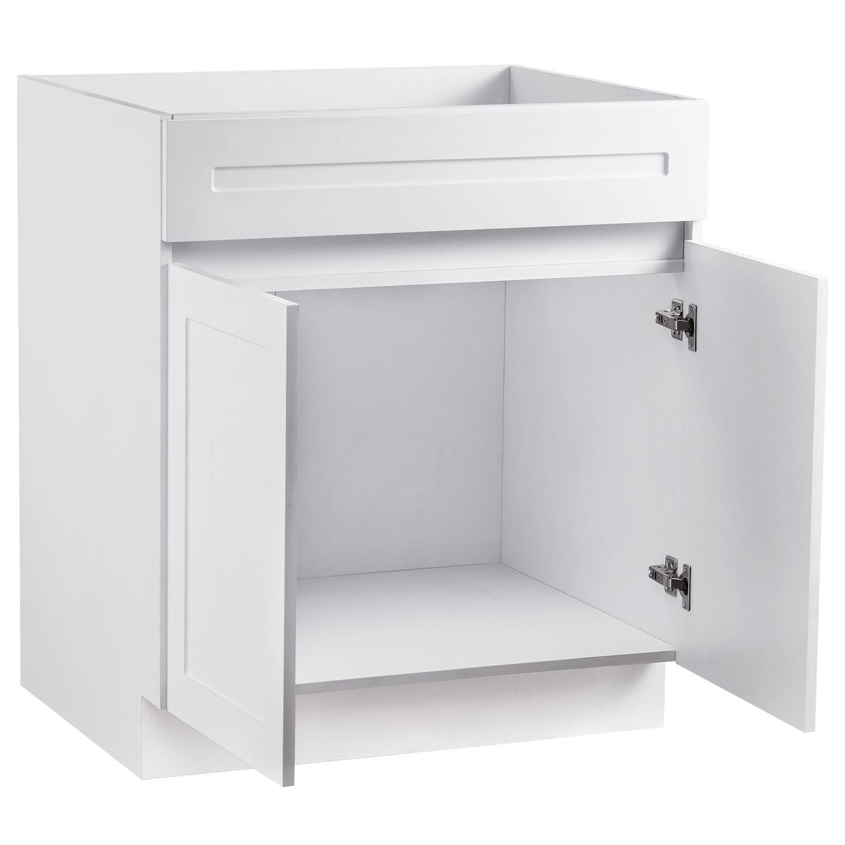 White Shaker Base Cabinet, 30-Inch Unassembled Sink Base Cabinet, 30" W x 24" D x 34.5" H Ready to Assemble Cabinet with Soft-Close Doors and Adjustable Shelf, for Home Office