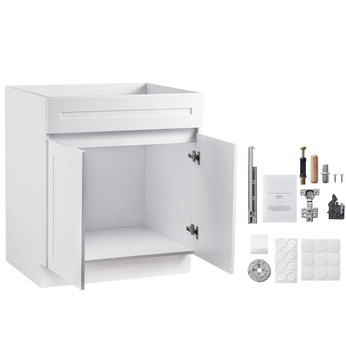 White Shaker Base Cabinet, 30-Inch Unassembled Sink Base Cabinet, 30" W x 24" D x 34.5" H Ready to Assemble Cabinet with Soft-Close Doors and Adjustable Shelf, for Home Office