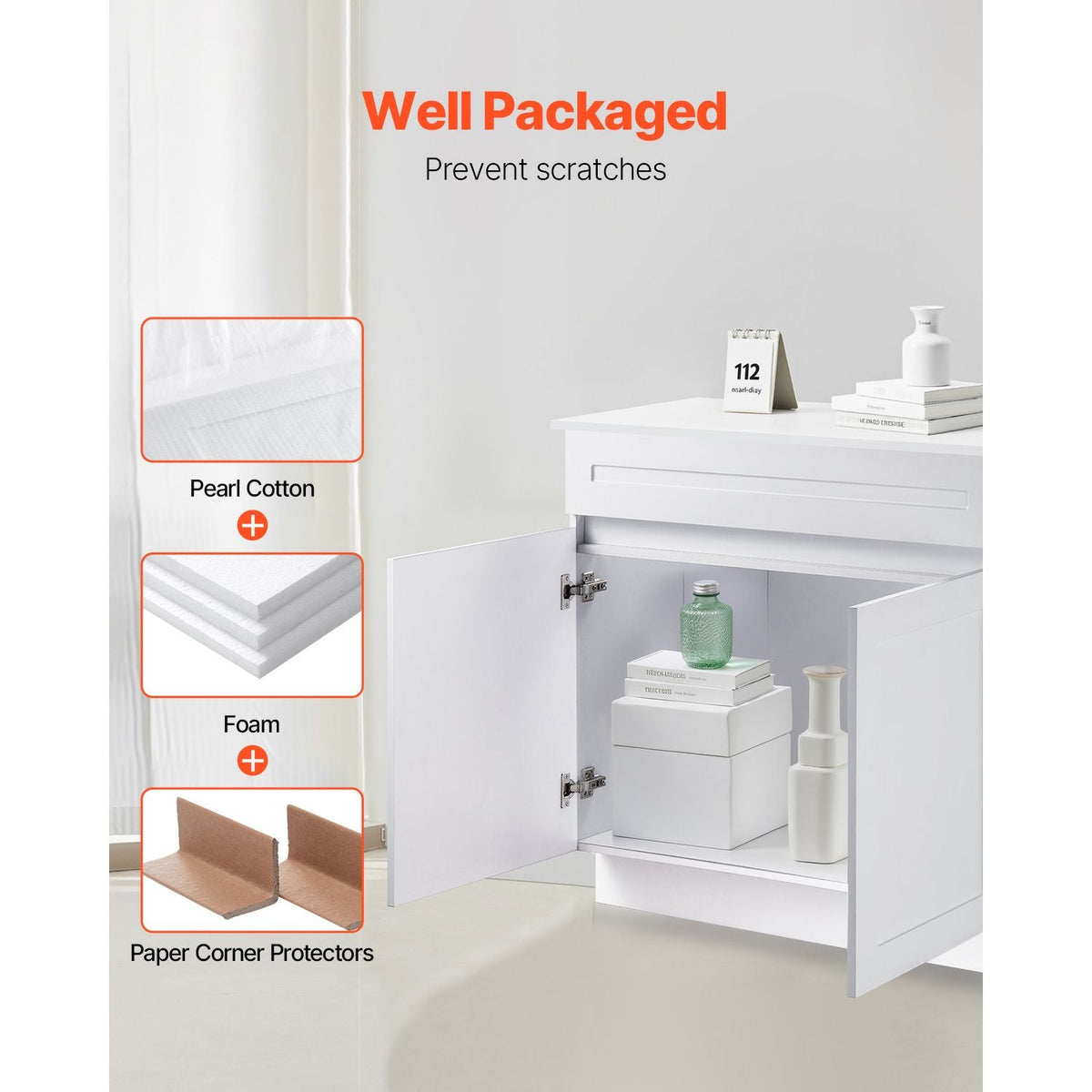 White Shaker Base Cabinet, 36-Inch Unassembled Sink Base Cabinet, 36" W x 24" D x 34.5" H Ready to Assemble Cabinet with Soft-Close Doors and Adjustable Shelf, for Home Office