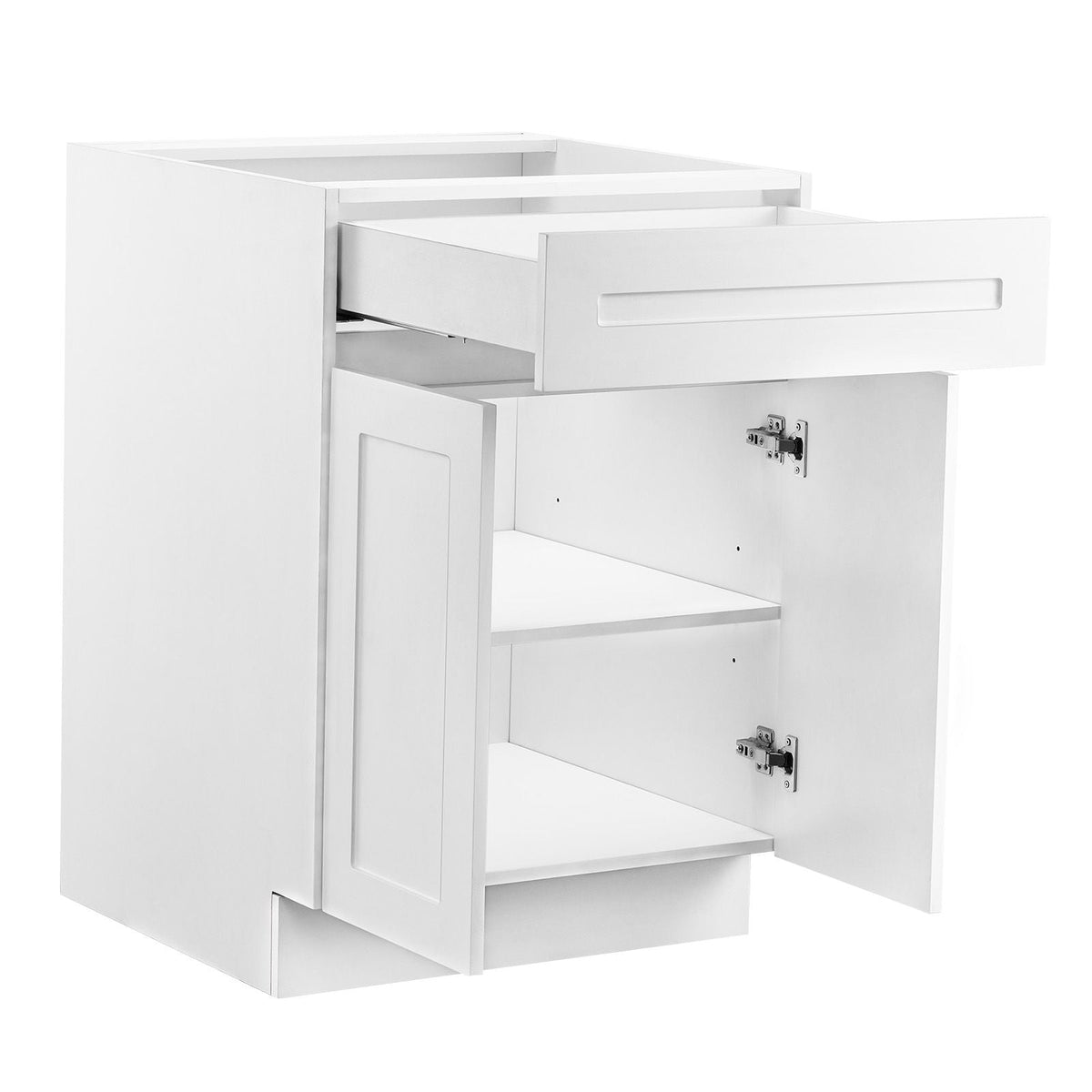 White Shaker Base Cabinet with Drawer, 24-Inch Unassembled Drawer Base Cabinet, 24" W x 24" D x 34.5" H Ready to Assemble Cabinet with Soft-Close Doors and Adjustable Shelf, for Home Office